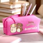 Σχολική Κασετίνα Φούξια με Όνομα & Σχέδιο Σκυλάκια