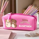 Σχολική Κασετίνα Φούξια με Όνομα & Σχέδιο Σκυλάκια