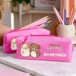 Σχολική Κασετίνα Φούξια με Όνομα & Σχέδιο Σκυλάκια