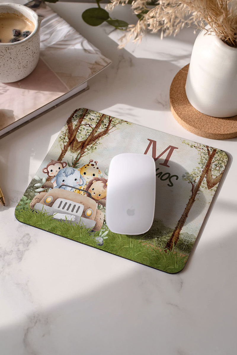Mousepad Παιδικό για Αγόρι με Σχέδιο Ζώα σε Αυτοκίνητο