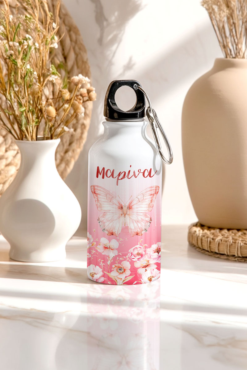 Παιδικό Αλουμινένιο Παγούρι για Κορίτσι με Floral Πεταλούδα