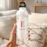 Αθλητικό Παγούρι Αλουμινένιο με Όνομα και Σχέδιο Λουλούδια