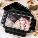 Παιδικό Δοχείο Φαγητού Μαύρο – Lunch Box με Μονόκερο