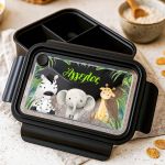 Παιδικό Δοχείο Φαγητού Μαύρο – Lunch Box με Ζώα του Δάσους