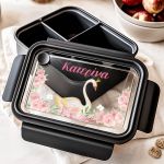 Παιδικό Μαύρο Δοχείο Φαγητού με Χώρισμα και Όνομα