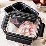 Παιδικό Δοχείο Φαγητού Μαύρο – Lunch Box με Μονόκερο