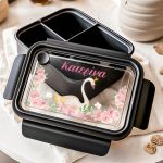 Παιδικό Μαύρο Δοχείο Φαγητού με Χώρισμα και Όνομα