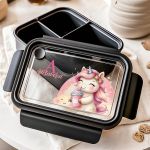 Παιδικό Δοχείο Φαγητού Μαύρο – Lunch Box με Μονόκερο