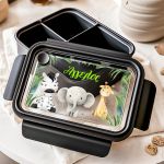 Παιδικό Δοχείο Φαγητού Μαύρο – Lunch Box με Ζώα του Δάσους