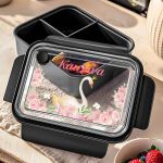 Παιδικό Μαύρο Δοχείο Φαγητού με Χώρισμα και Όνομα