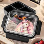 Παιδικό Δοχείο Φαγητού Μαύρο – Lunch Box με Μονόκερο