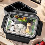 Παιδικό Δοχείο Φαγητού Μαύρο – Lunch Box με Ζώα του Δάσους