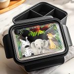 Παιδικό Δοχείο Φαγητού Μαύρο – Lunch Box με Ζώα του Δάσους
