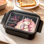 Παιδικό Δοχείο Φαγητού Μαύρο – Lunch Box με Μονόκερο