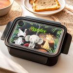 Παιδικό Δοχείο Φαγητού Μαύρο – Lunch Box με Ζώα του Δάσους