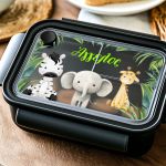 Παιδικό Δοχείο Φαγητού Μαύρο – Lunch Box με Ζώα του Δάσους
