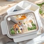 Δοχείο Φαγητού Παιδικό με Χώρισμα, Λευκό με Τίγρη