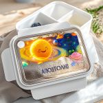 Δοχείο Φαγητού με Χωρίσματα Παιδικό Λευκό με Σχέδιο Πλανήτες