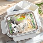 Παιδικό Δοχείο Φαγητού Λευκό – Lunch Box με Ζώα του Δάσους