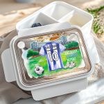 Λευκό Παιδικό Δοχείο Φαγητού με Γαλάζια Φανέλα Ποδοσφαίρου