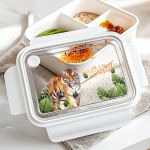 Δοχείο Φαγητού Παιδικό με Χώρισμα, Λευκό με Τίγρη