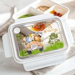 Δοχείο Φαγητού Παιδικό με Χώρισμα, Λευκό με Ζωάκια σε Αμάξι