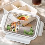 Δοχείο Φαγητού Παιδικό με Χώρισμα, Λευκό με Τίγρη