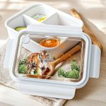 Δοχείο Φαγητού Παιδικό με Χώρισμα, Λευκό με Τίγρη