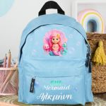 Σχολική Τσάντα Πλάτης Νηπιαγωγείου Γαλάζια με Μικρή Γοργόνα