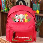 Τσάντα Πλάτης Σχολική Νηπιαγωγείου Κόκκινη με Ζωάκια