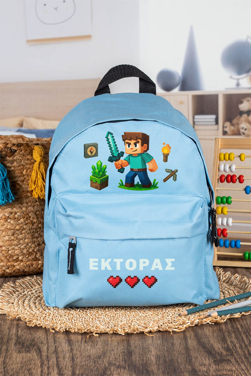 Τσάντα Πλάτης Σχολική Νηπιαγωγείου Γαλάζια με Video Game