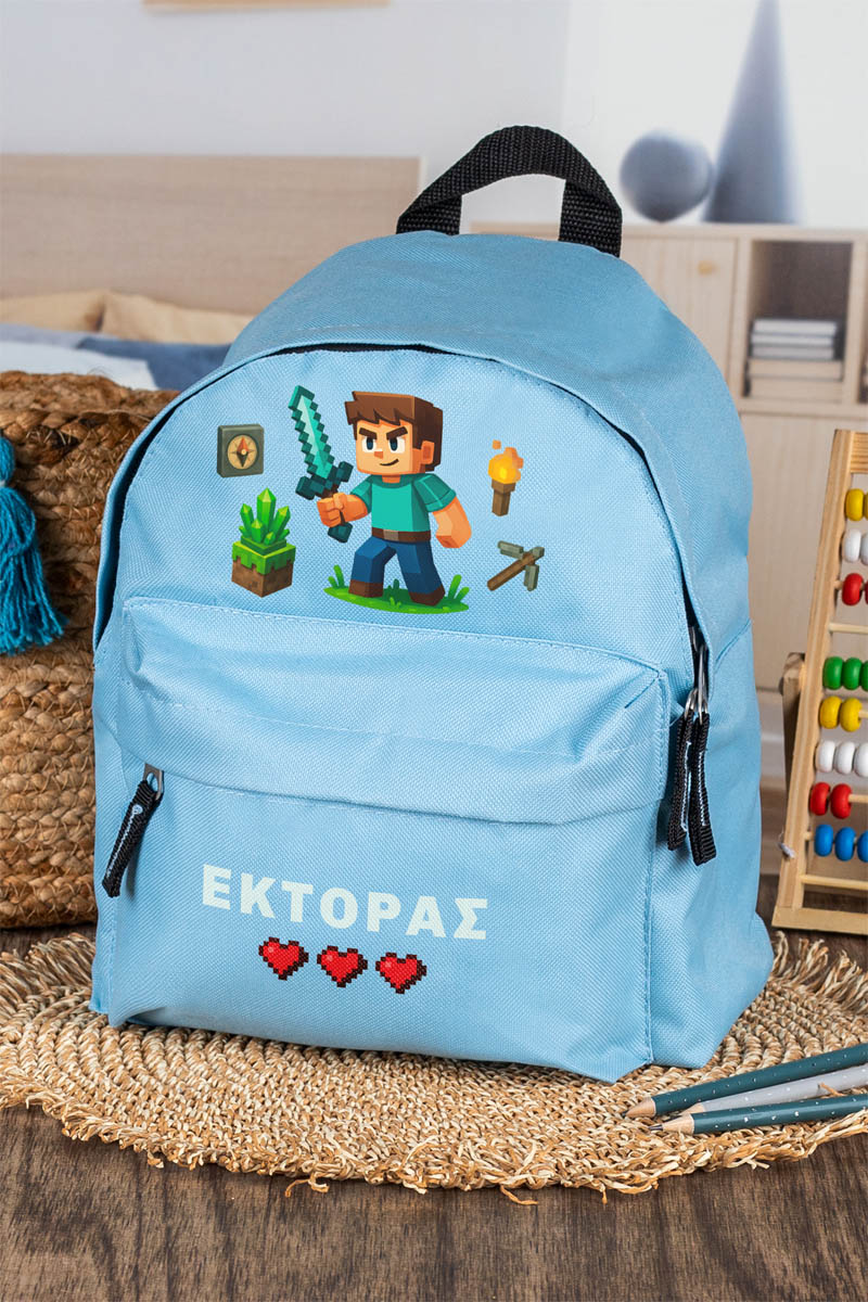 Τσάντα Πλάτης Σχολική Νηπιαγωγείου Γαλάζια με Video Game