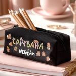 Σχολική Κασετίνα για Κορίτσια, Μαύρη με Σχέδιο Capybara