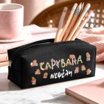 Σχολική Κασετίνα για Κορίτσια, Μαύρη με Σχέδιο Capybara