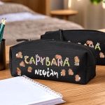 Σχολική Κασετίνα για Κορίτσια, Μαύρη με Σχέδιο Capybara