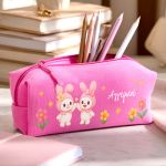 Σχολική Κασετίνα για Κορίτσια, Φούξια με Όνομα & Λαγουδάκια