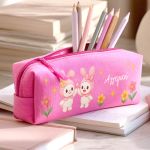 Σχολική Κασετίνα για Κορίτσια, Φούξια με Όνομα & Λαγουδάκια