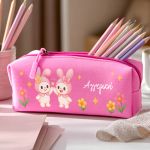 Σχολική Κασετίνα για Κορίτσια, Φούξια με Όνομα & Λαγουδάκια