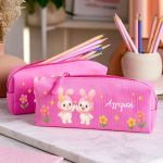 Σχολική Κασετίνα για Κορίτσια, Φούξια με Όνομα & Λαγουδάκια