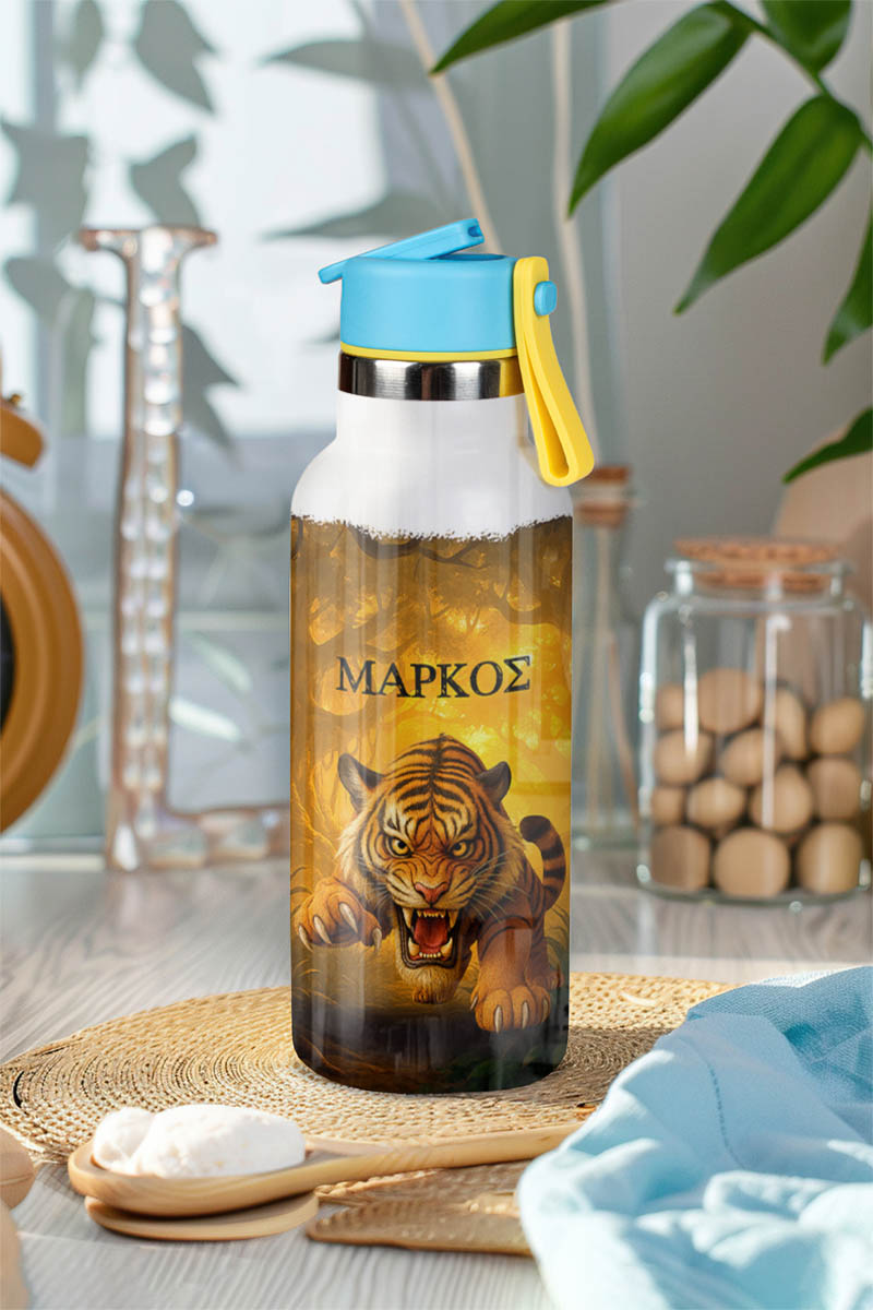 Παγούρι Θερμός Παιδικό με Καλαμάκι & Σχέδιο Τίγρη