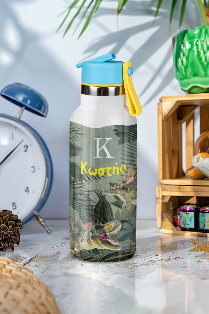 Παιδικό Παγούρι Θερμός με Καλαμάκι & Σχέδιο Δεινόσαυρους
