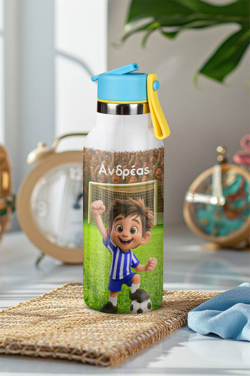 Παγούρι Θερμός Παιδικό με Καλαμάκι & Κυανόλευκο Πάιχτη