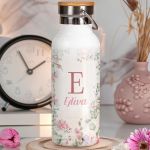 Μπουκάλι Θερμός Ανοξείδωτo με Όνομα & Σχέδιο Άνθη