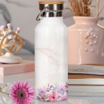 Ανοξείδωτo Μπουκάλι Θερμός με Μονόγραμμα & Σχέδιο Άνθη