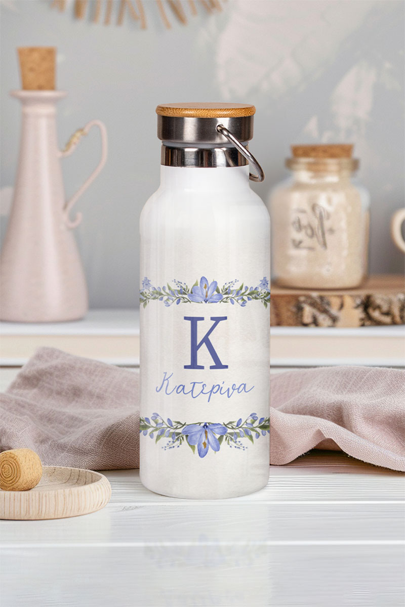 Ανοξείδωτo Μπουκάλι Θερμός με Σχέδιο Ανθισμένο Λουλούδι