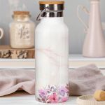 Ανοξείδωτo Μπουκάλι Θερμός με Μονόγραμμα & Σχέδιο Άνθη