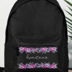 Τσάντα Σχολική Μαύρη για Κορίτσια με Όνομα & Σχέδιο Άνθη