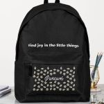 Τσάντα Σχολική για Δημοτικό & Γυμνάσιο, Μαύρη με Μαργαρίτες