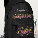 Τσάντα Σχολική για Γυμνάσιο & Λύκειο, Μαύρη με Ανθισμένο Κήπο