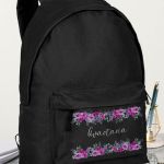Τσάντα Σχολική Μαύρη για Κορίτσια με Όνομα & Σχέδιο Άνθη